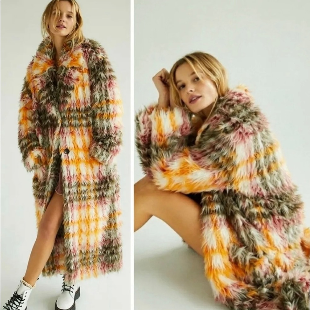 $698 Free People Cardi  Plaid Coat L  BNWT